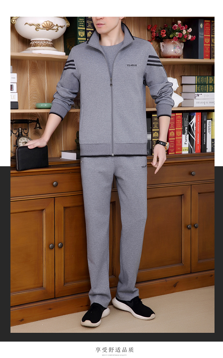 Bộ đồ thể thao mùa xuân và mùa thu trung niên nam mùa đông trung niên cỡ lớn cotton giản dị ba mảnh chạy bộ - Thể thao sau mẫu áo thể thao nữ đẹp