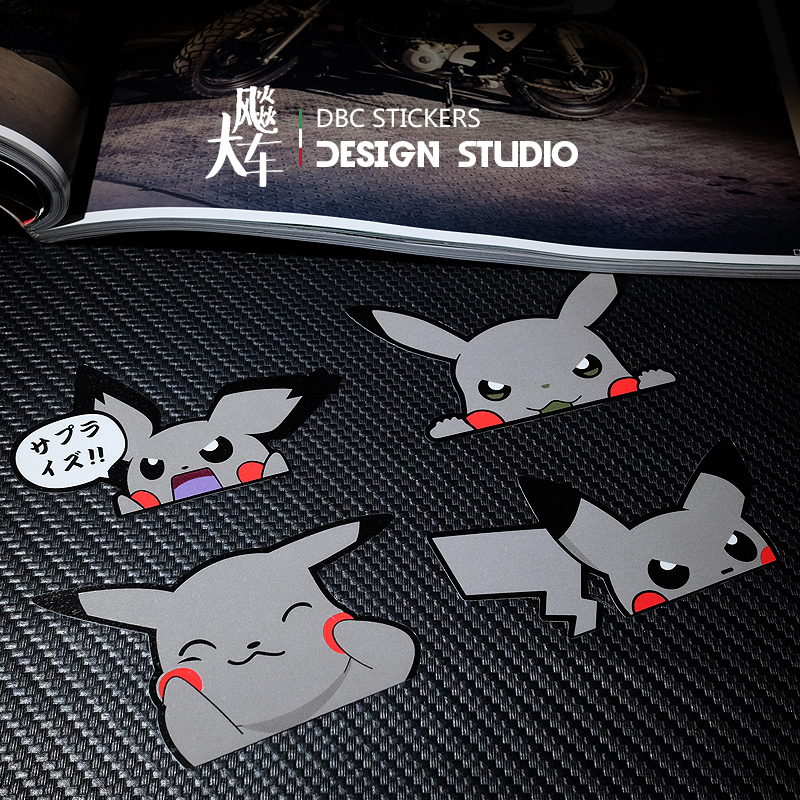 Reflective Bikachu car stickers with car window sticker Picchu car with dark version car window sticker scratched sticker cartoon car