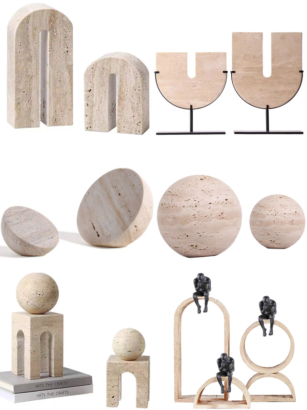 Wabi-Sabi Marble Travertine Arch Geometric Art Ornament Model House Entrance Living Room Villa Homestay Hotel Decoration