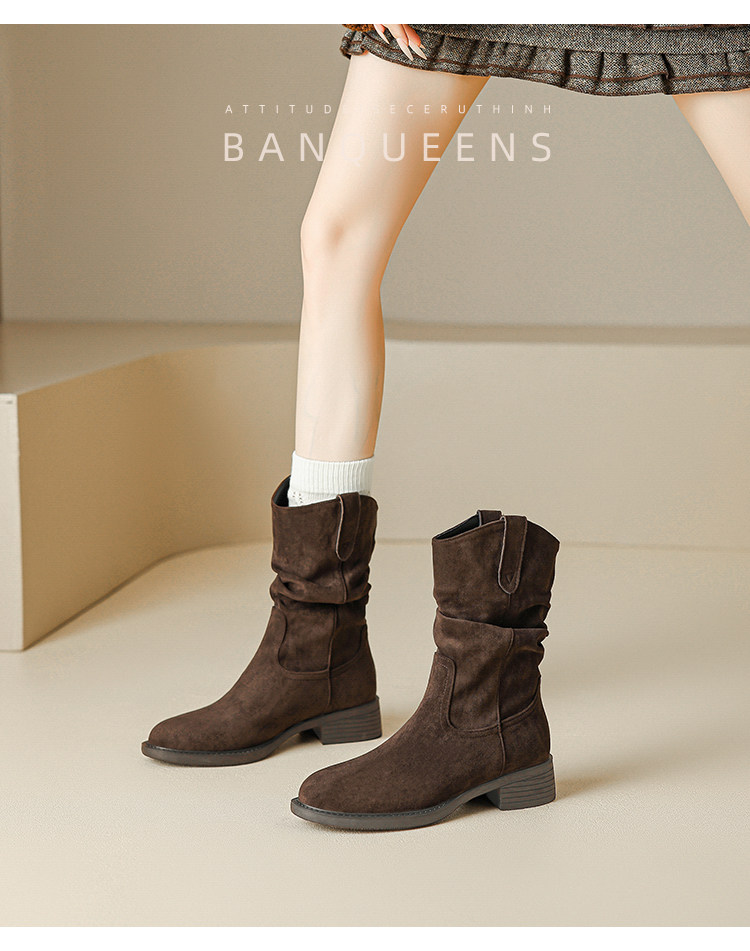 Западные Boots 真皮版！半曲西部牛仔靴2025年秋季美拉德短靴子中筒靴堆堆靴女靴