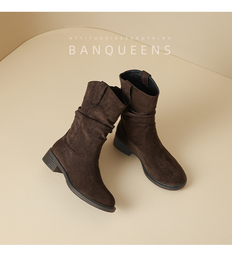 Западные Boots 真皮版！半曲西部牛仔靴2025年秋季美拉德短靴子中筒靴堆堆靴女靴