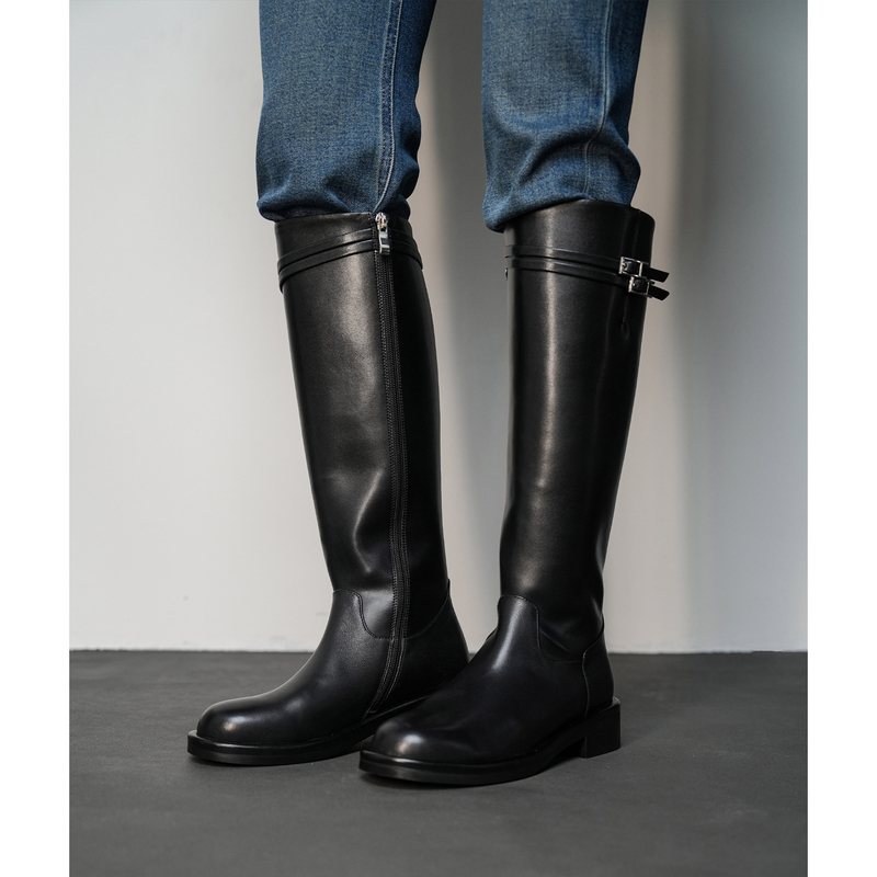 Fermina Autumn Slimming Over-The-Knee Riding Boots for Women, Low-Heeled Long Boots with Belt Buckle, Motorcycle Boots, High Boots Fermina Autumn Slimming Over-The-Knee Riding Boots for Women, Low-Heeled Long Boots with Belt Buckle, Motorcycle Boots, High Boots