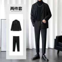 Spring casual suit mens suit Business formal Korean version handsome fried street suit Solid color British style two-piece suit men