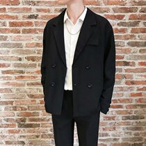 Autumn and winter Japanese simple suit jacket shirt casual trousers All black casual suit mens suit Ruffian handsome tide