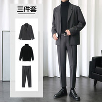 Small Suit Jacket Male Fried Street Yuppie Fashion summer thin Western pants Thunder suit Suits Suit Grey Career Positive Dress