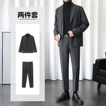 Spring black suit a set of mens fashion Yuppie three-piece suit Korean slim two-button jacket