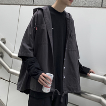 Fake two coats mens Korean version of the trend of autumn clothes work machine can ins port wind Harajuku jacket net red wild