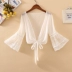 Áo khoác cardigan voan trắng nữ mùa hè sản phẩm mới tay áo bảy phần tư khăn choàng nhỏ 100 kết hợp áo ghi lê nhỏ với váy dây treo bãi biển - Áo sơ mi chiffon ren Áo sơ mi chiffon ren