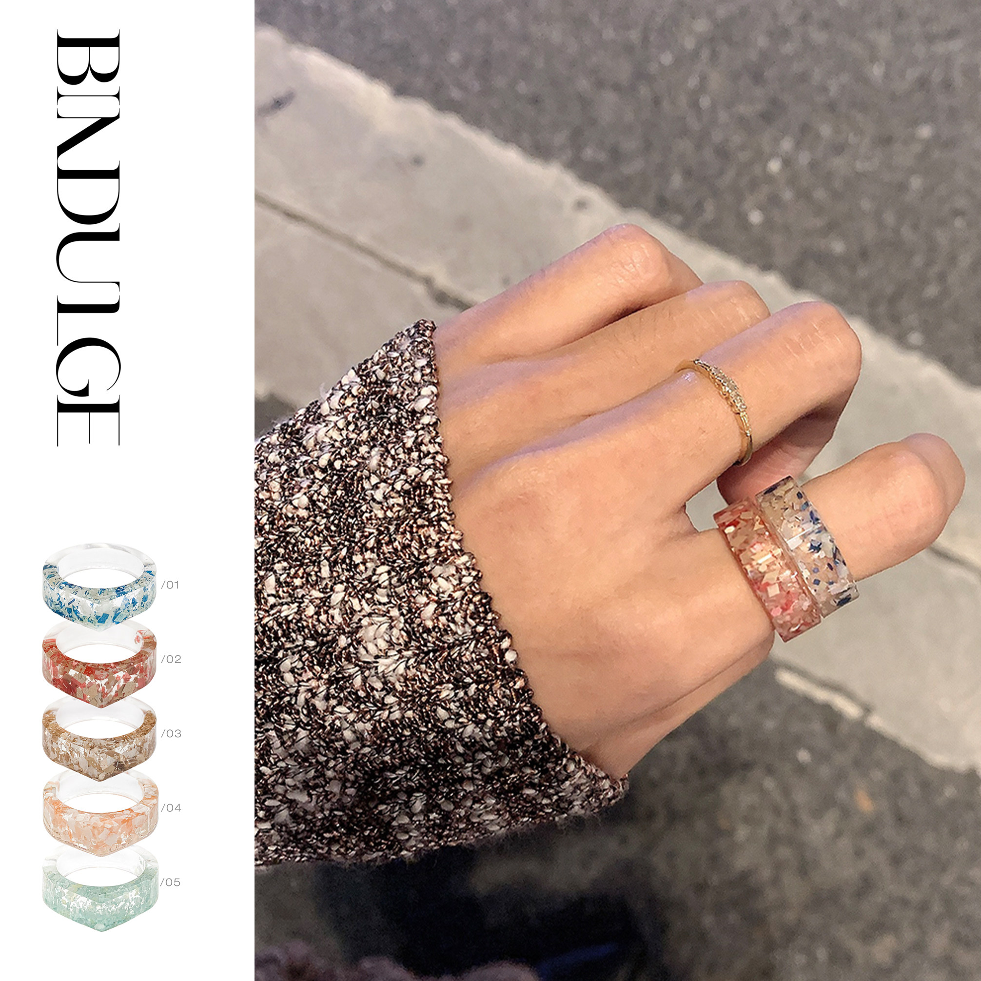 BINDULGE Colormine exclusive original small crowdsourced handmade self-made drop adhesive resin ring female