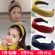 Japanese and Korean version of retro hair jewelry Cross-knotted simple striped hair band Hair band hair card wide-brim knitted cloth headband for women