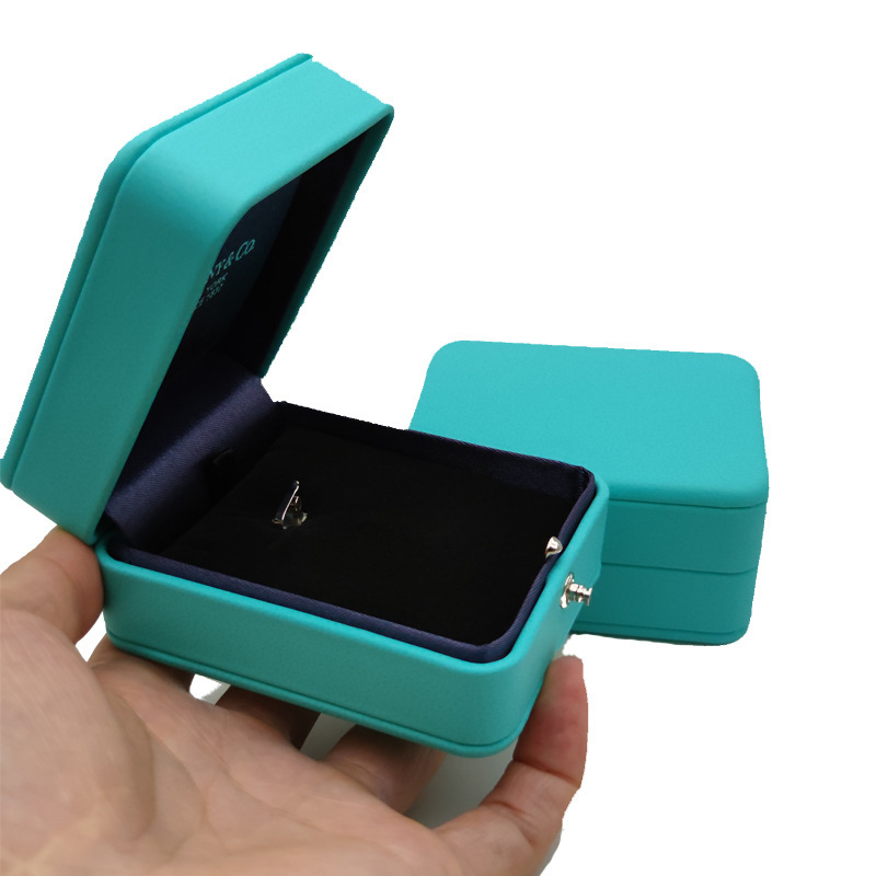 T Brand Necklace Box Tiffany Blue Pu Leather Ring Box High-End Pendant Jewelry Storage Packaging Box Wholesale in Stock