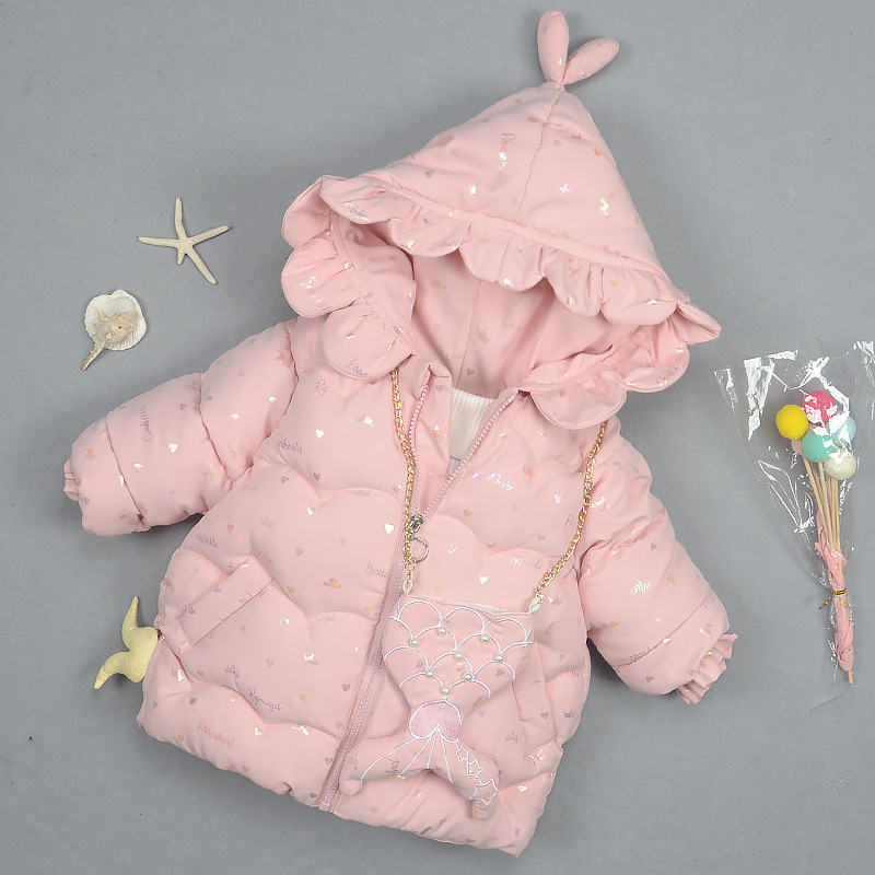 Girls' Fleece-Lined Thickened down Cotton Jacket 2025 New Model for 1-2-5 Year Old Toddlers, Baby Cotton Coat, Infant Children's Outerwear