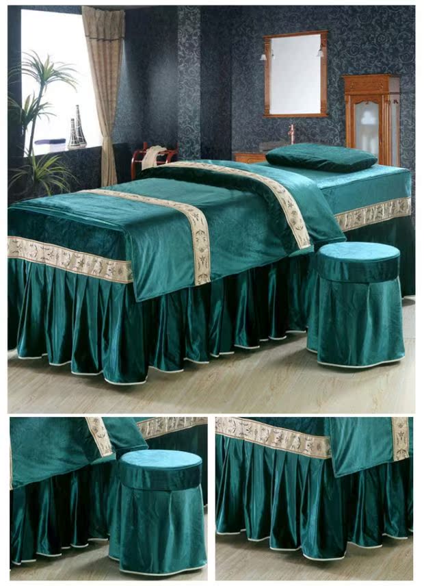 Cao cấp gia đình nhung vàng châu Âu bốn vẻ đẹp massage bedspread sức khỏe thẩm mỹ viện Body set-mảnh khăn trải giường custom-made - Trang bị tấm mua khăn trải giường spa