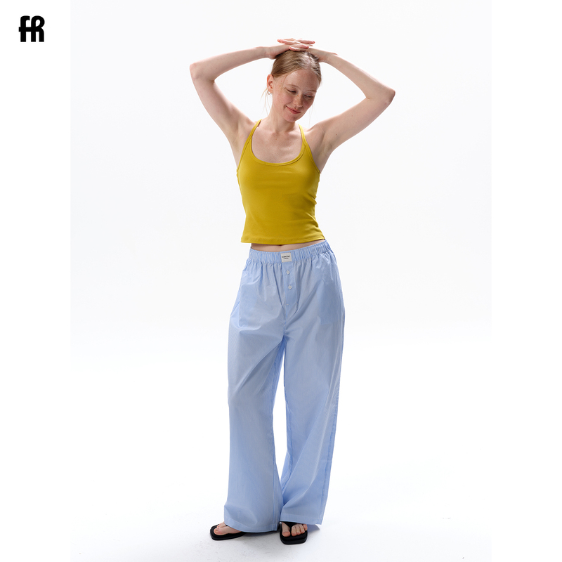 Forretro Striped Pants Collection Casual Loose Straight Lazy Versatile Home Pants Can Be Worn Outside Sleep Pants for Women Forretro Striped Pants Collection Casual Loose Straight Lazy Versatile Home Pants Can Be Worn Outside Sleep Pants for Women