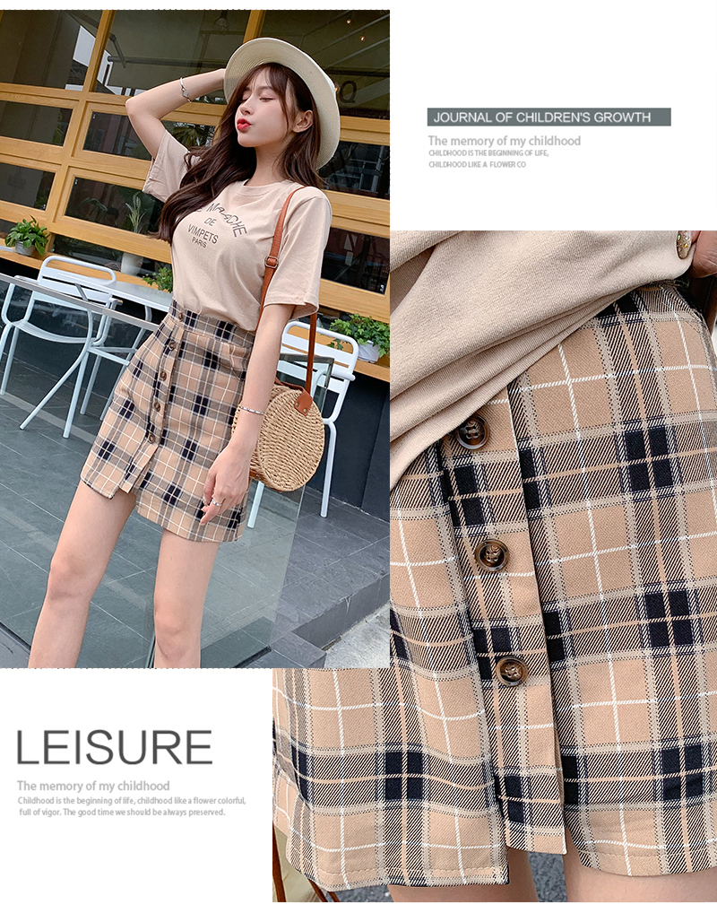 VK旗艦店 韓系字母印花t恤半身格子裙套裝短袖裙裝