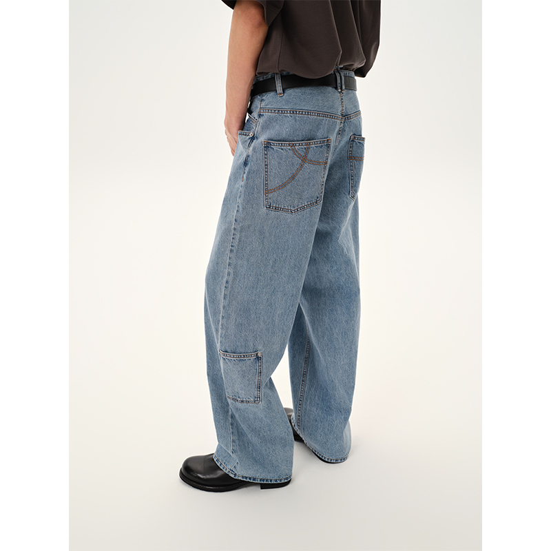 Clesste Autumn and Winter Straight Denim Pants Imported Japanese Kaihara Fabric 12.5oz Washed Indigo Loose