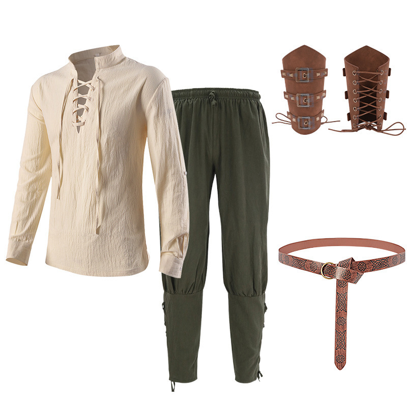 Halloween Templar Knight Costume Medieval Retro Shirt Steampunk Pants Samurai Cosplay Outfit Men's Clothing Halloween Templar Knight Costume Medieval Retro Shirt Steampunk Pants Samurai Cosplay Outfit Men's Clothing