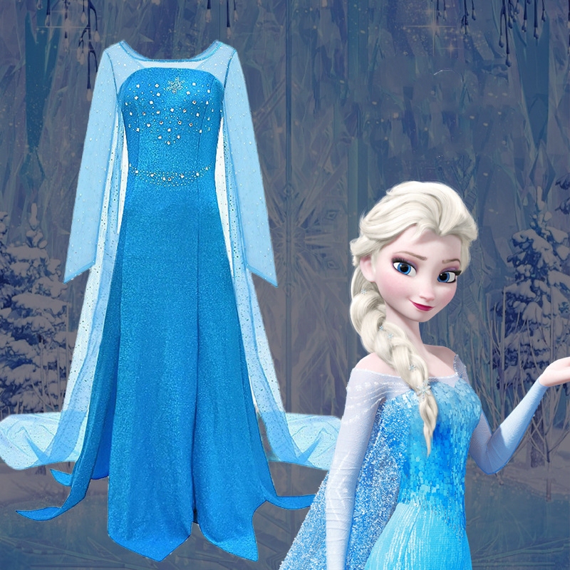 Halloween Adult Elsa Princess Dress Ice and Snow Cosplay Queen Costume Cosplay Outfit Set with Cape