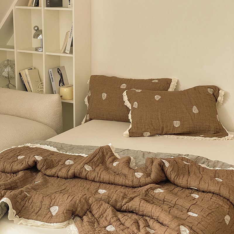 Cotton Ten-Layer Gauze Marshmallow Pure Cotton Spring & Fall Quilt Quilt Puff Quilt Core Pastoral Style Soft Bed Three-Piece Set