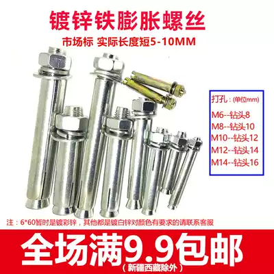 Longed metal expansion screw outer Bolt 6mm pull burst nail long explosion tube M6M8M10M12 national standard iron galvanized 8