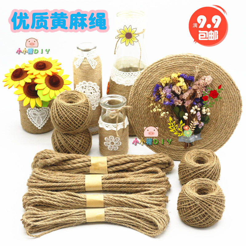 Hemp rope handmade diy vase woven rope kindergarten flower pot making material bundled green leaf twine decorations