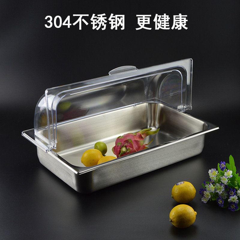 304 stainless steel food tray with transparent dust - proof flip halogen cooked food display plate insulation commercial