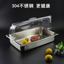 304 stainless steel food tray with lid transparent dust cover flip cover stewed dish cold dish cooked food display plate commercial