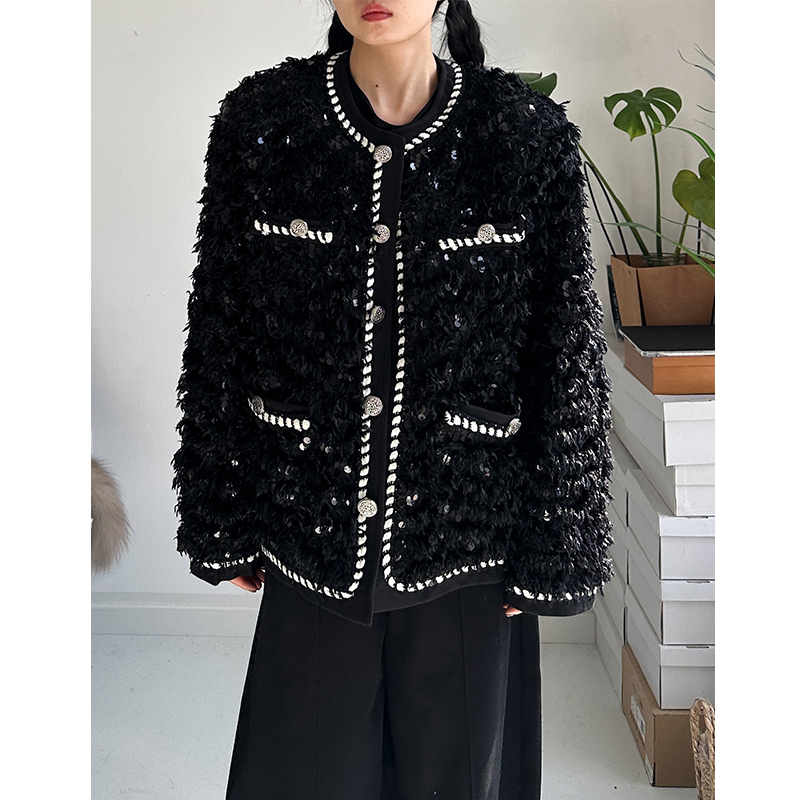 Non-Addictive Niche Design Patchwork Feather Sequin Chanel-Style Jacket Loose Casual Elegant Party Jacket