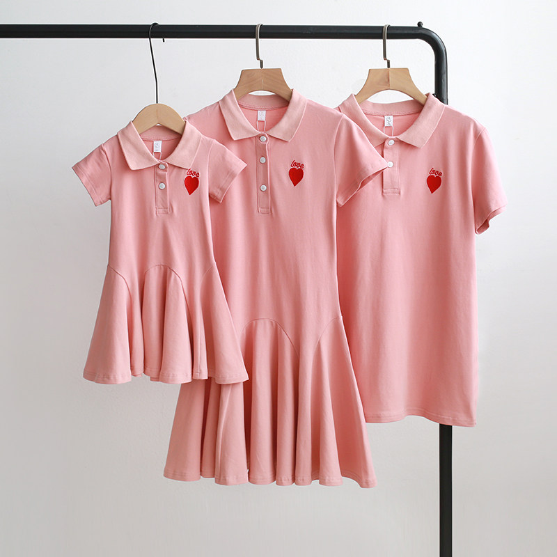 Pro Daughter Dress Mother Dress Summer Dress 2022 New Tide Family Of Three Quad Mother-son Short Sleeve Polo Shirt Dress