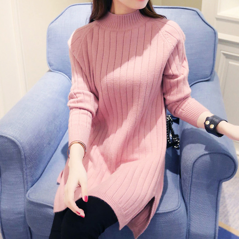 Pregnant woman sweater with long style of fashion pregnant woman beating undershirt autumn and winter outside wearing inner lap blouse Women foreign air loose needle weasel-shirt-Taobao