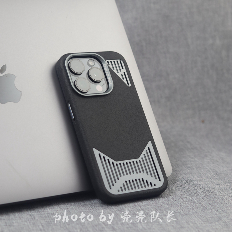 Urban Grey Cat Ear Cutout Leather Metal Heatsink iPhone Case