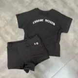 Летние шорты с буквами, комплект, 2025 года, круглый воротник, с вышивкой