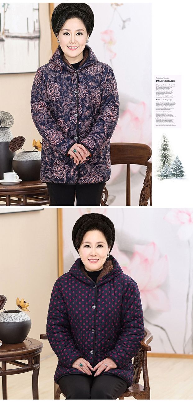 Áo bà mẹ tuổi trung niên áo cotton tải bà ngoại XL tải cộng với áo khoác nhung dày ấm áp mẫu đầm trung niên đẹp nhất hiện nay