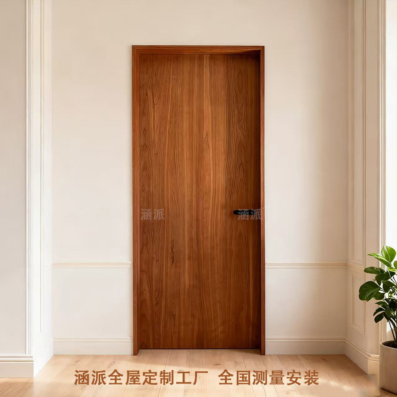 Solid Wood Door Made of North American Cherry Wood, Painted Finish, Suitable for Guesthouses, Flat Panel, Natural Wood Style, Japanese Minimalist Style, Ultra-Narrow Door
