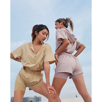 ARIALEISURE sports short sleeve female fitness pullover hooded thin running casual yoga top set