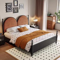 American retro old Paris black solid wood bed French country bed and breakfast rattan master bedroom storage double bed new style