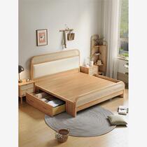 Double bed rattan bed modern simple medieval B&B retro soft package light luxury bed master bedroom pure wood bed all solid wood bed