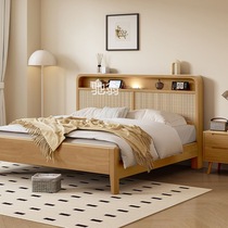 Nordic rattan bed pure solid wood bed all solid wood 1 8m double bed modern simple medieval style bed master bedroom B&B