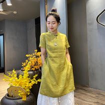 (Hangzhou Hiriu Apparel) 2021 Summer new butterfly embroidery disc button flow Sulian dress upright collar