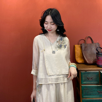 (Hangzhou Hiriu Apparel) Chinese Wind Embroidery Little Shirts National Wind Blouse 2021 Summer Retro Art