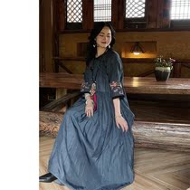 (Hangzhou Hiriu dress) Ethnic wind Heavy work embroidery one-piece dress 2021 spring and summer loose big code gown