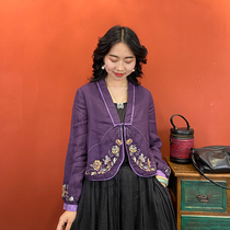(Hangzhou Hiriu Apparel) Hemp Embroidered Cardio-style 2021 Spring Summer Ethnic Wind Embroidered Disc Buckle Blouse Temperament