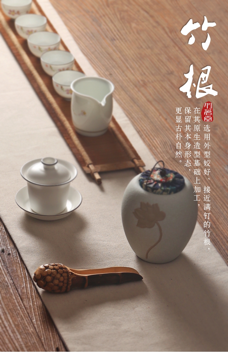 Tay chạm khắc rễ để thưởng thức trà trà thìa thìa tre rễ trà trà xẻng trà đường sáu quý ông phụ kiện trà kungfu bộ ấm chén cao cấp