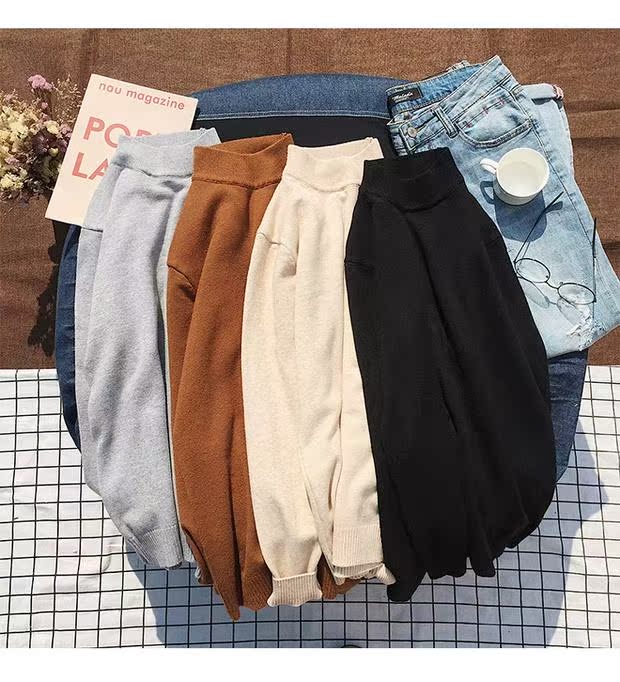 Mùa đông Hàn Quốc ulzzang cổng gió hoang dã dài tay lưới màu áo thun nam phong cách Harajuku nửa cổ áo cao đôi chạm đáy áo áo nam