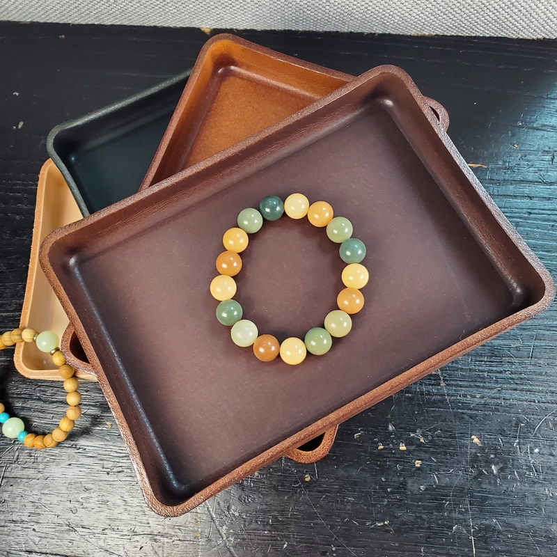 Thickened Leather Tray for Storing Peach Pits and Jewelry, Straight-Edged Luxury Storage Tray for Entryway and Desktop