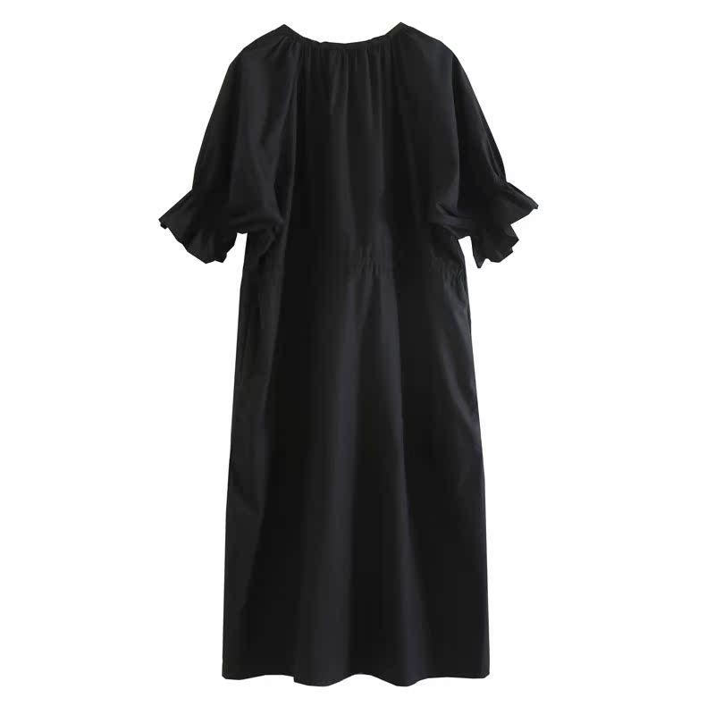 Miki xã hội Nhật Bản đơn giản gió lạnh màu tinh khiết phồng tay áo với eo váy dài chic over the knee dress triều váy yếm dài hàn quốc