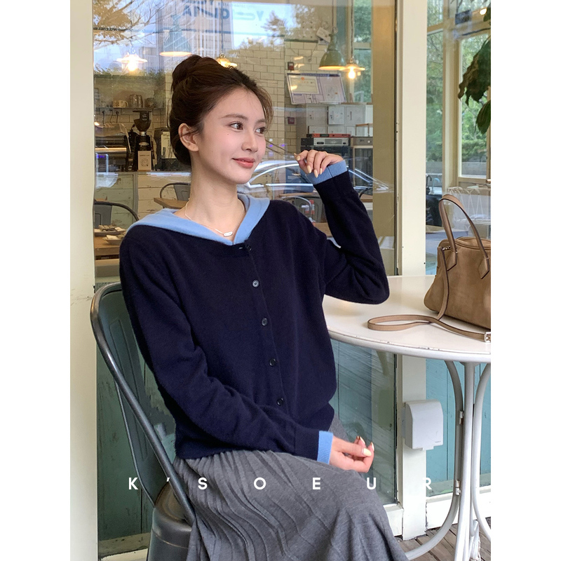 K Sister Ksoeur【Color-Blocked Hoodie】Contrast Color Hoodie, Relaxed Fit, Age-Reducing, Wool Knit Cardigan K Sister Ksoeur【Color-Blocked Hoodie】Contrast Color Hoodie, Relaxed Fit, Age-Reducing, Wool Knit Cardigan
