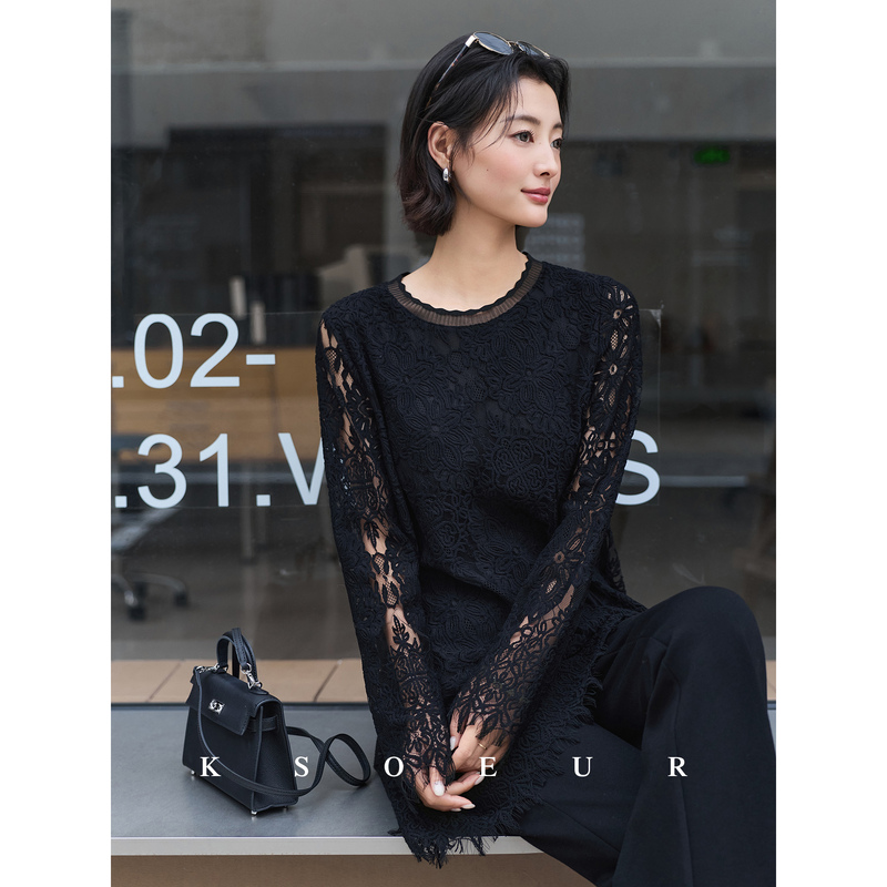 K Sister Ksoeur【Floral Lace Blouse】Three-Dimensional Lace, Exquisite and Feminine, Asymmetrical Hem Blouse for Women K Sister Ksoeur【Floral Lace Blouse】Three-Dimensional Lace, Exquisite and Feminine, Asymmetrical Hem Blouse for Women