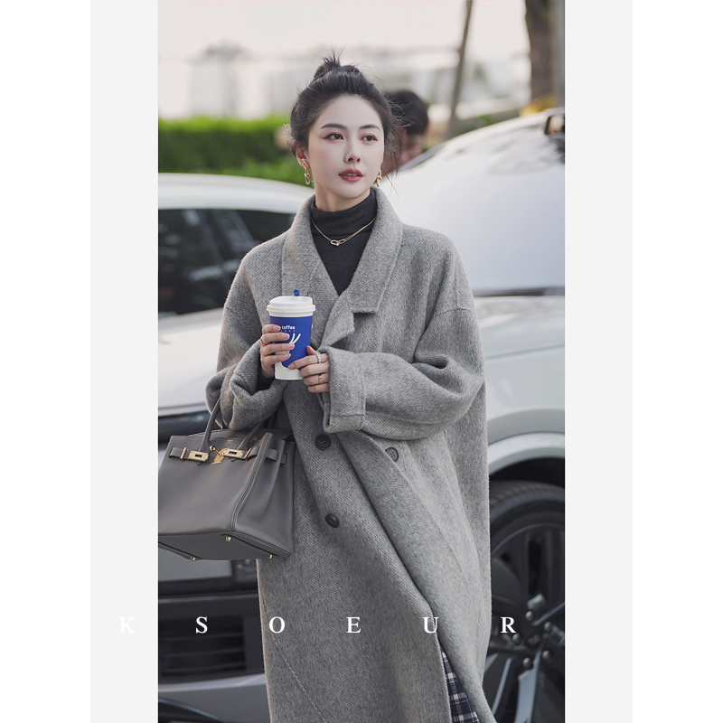 Sister K Ksoeur【Whoever Wears It Likes It】Wool Double-Sided Coat, Elegant Long Double-Breasted Jacket