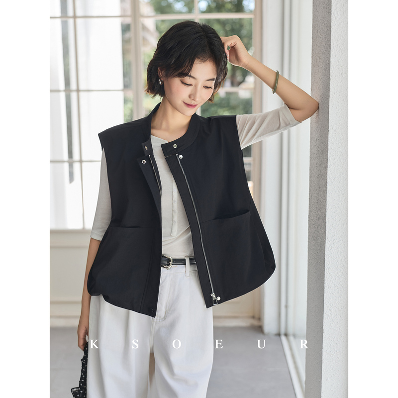 K Sister Ksoeur 【Little Pumpkin】 Thin Version of Ultra-Comfortable Cotton with 3D Flower Bud Design, Small Stand-Up Collar, Loose Silhouette Vest for Women